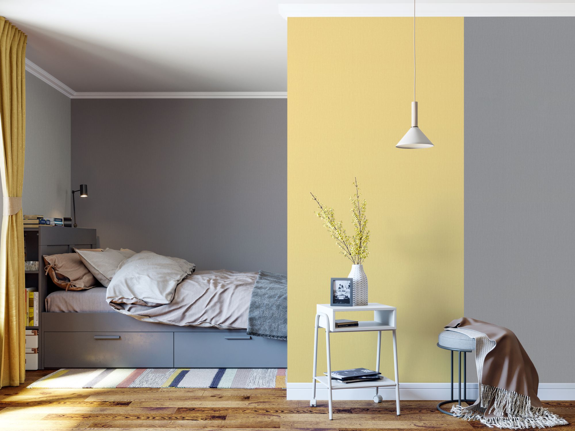 однотонные обои в интерьере